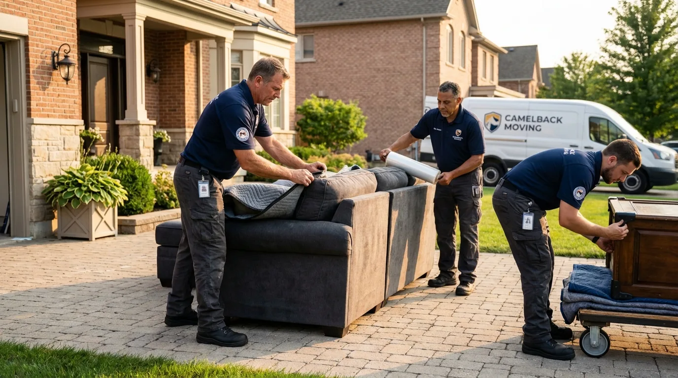 Large estate moving crew wrapping furniture in Whitestone, NY
