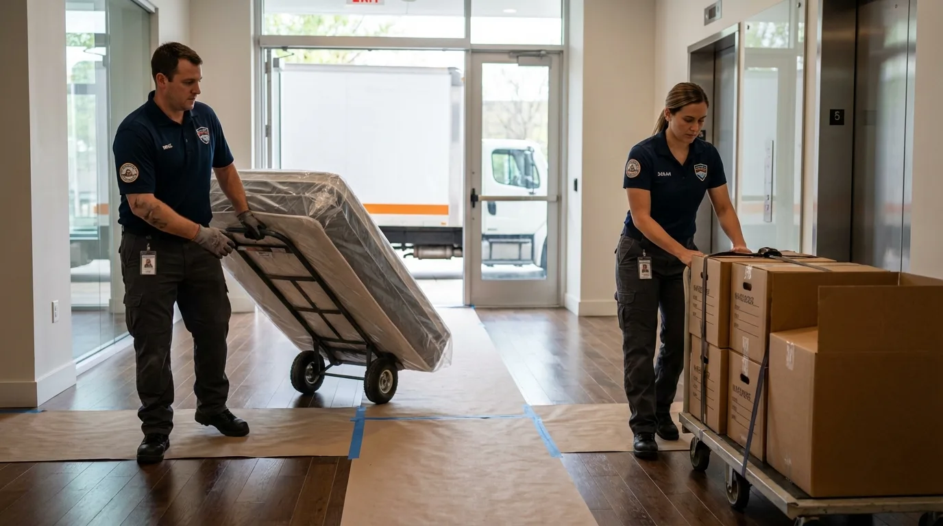 Professional apartment movers loading elevator in Whitestone, NY