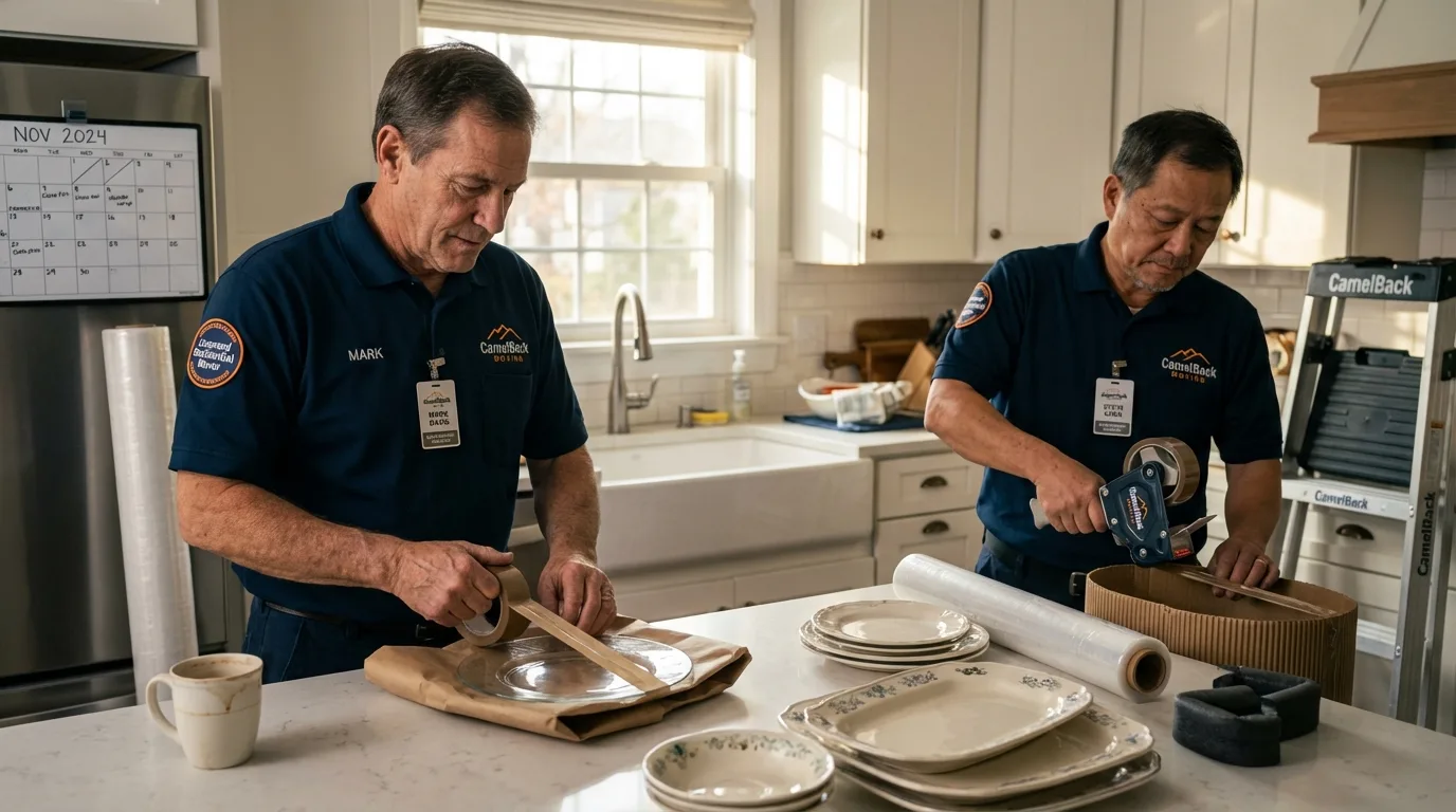 Professional crew packing kitchen dishware in Whitestone, NY